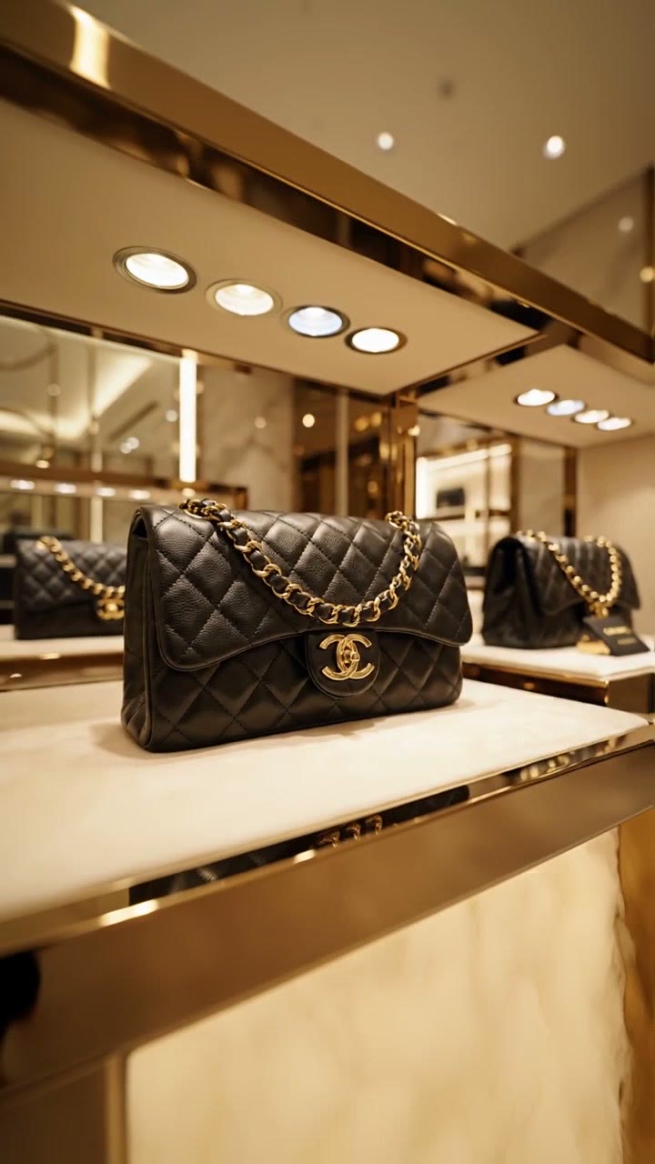 Designer handbags in a luxury boutique