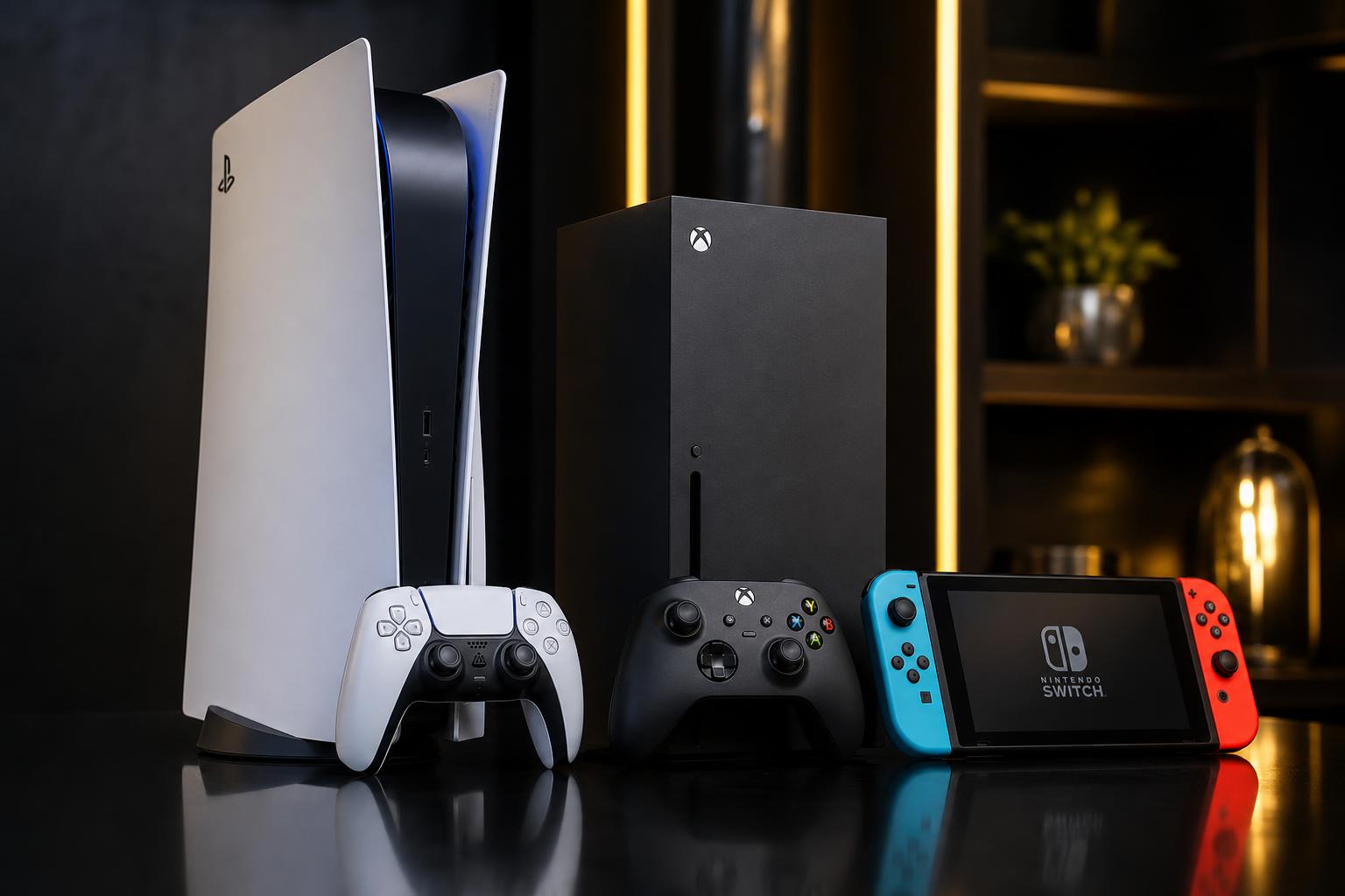 PlayStation 5 with controllers in store