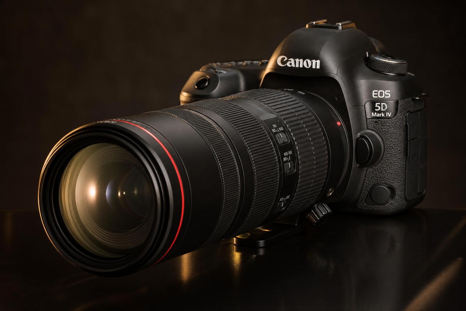 Canon EOS DSLR camera with telephoto lens